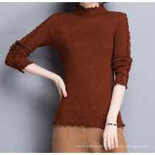 PK18ST097 Frauen klassische Top-Pullover mit Agaric Schnürsenkel braun Serie Jumper Pullover getrimmt